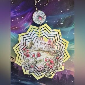 NEW 8” Cottage Garden Layered Wind Spinner  - Yellow & Pink Floral